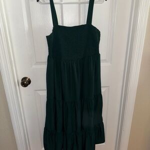 Green Tiered Midi Sundress with Square Neck